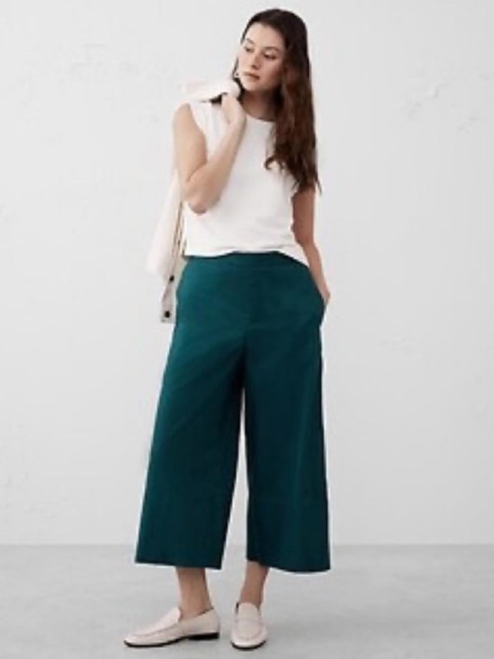 Banana Republic Factory Wide Leg Linen Blend Pull On Cropped Teal Pants Size XS